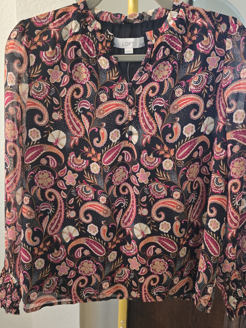 LOFT Women's Black Paisley Long-Sleeve Blouse Jacket